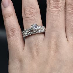 Stamped Sterling Silver, Genuine Moissanite Engagement Rings Set