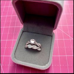 CZ Diamond Engagement  & Wedding ring Set In Sterling Silver 