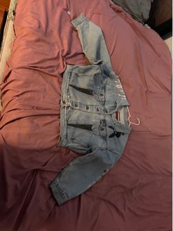 One-of-One Playboy Flame Skull Jean Jacket Barely Worn