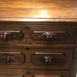 Antique  Oak Hand Carved  Wash Stand Three Drawers  28  Wide  30 Tall 