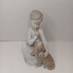 Vintage Lladro Figurine Retired Boy W/ Dog 8" Spain. Cocker Spaniel Decor Figure