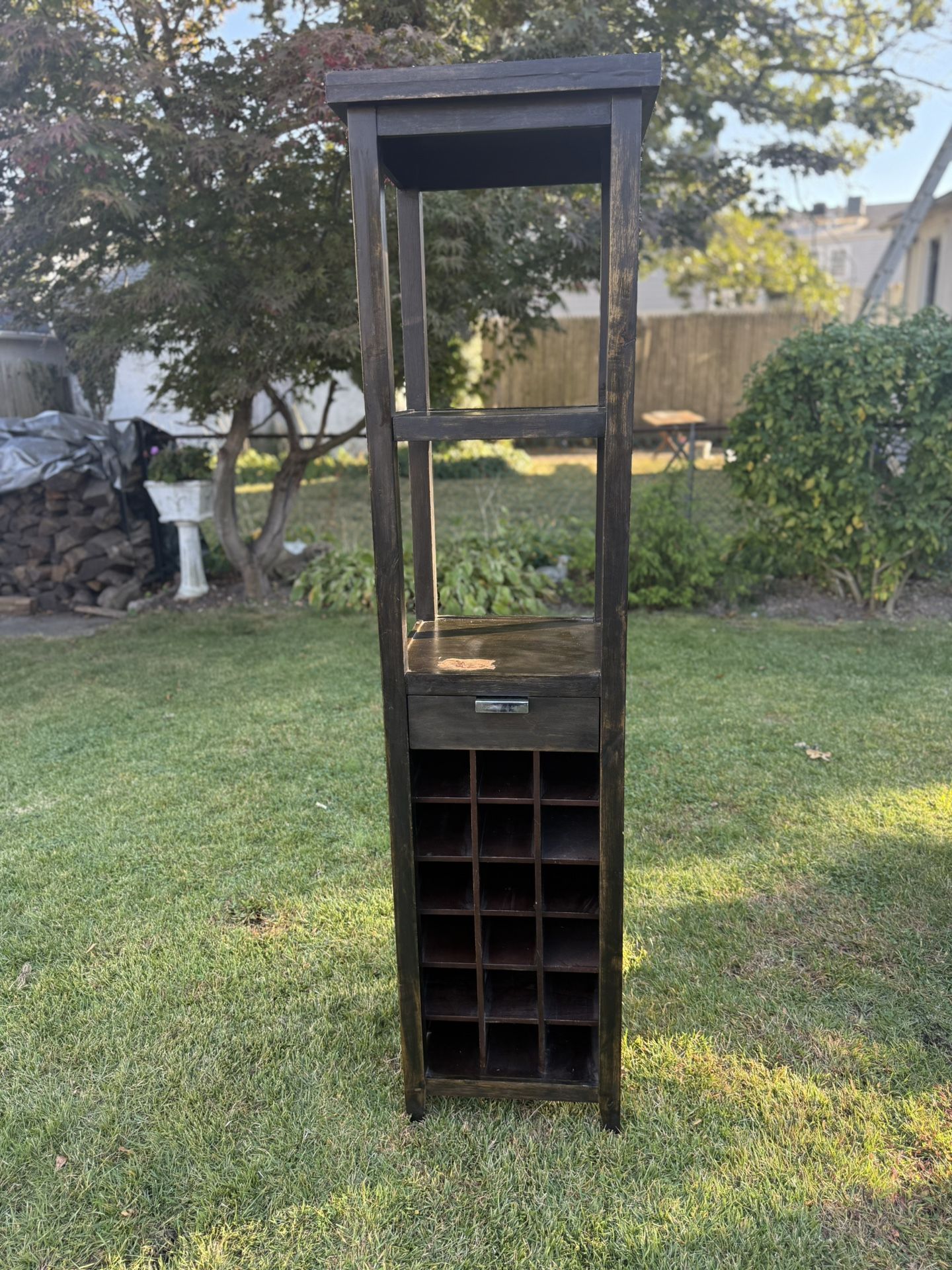 🍷 Rustic Wood & Metal Wine Rack Shelf / Bar Organizer