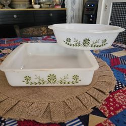 Vintage Glassbake Green Daisy Milk Glass Dishes Pyrex 