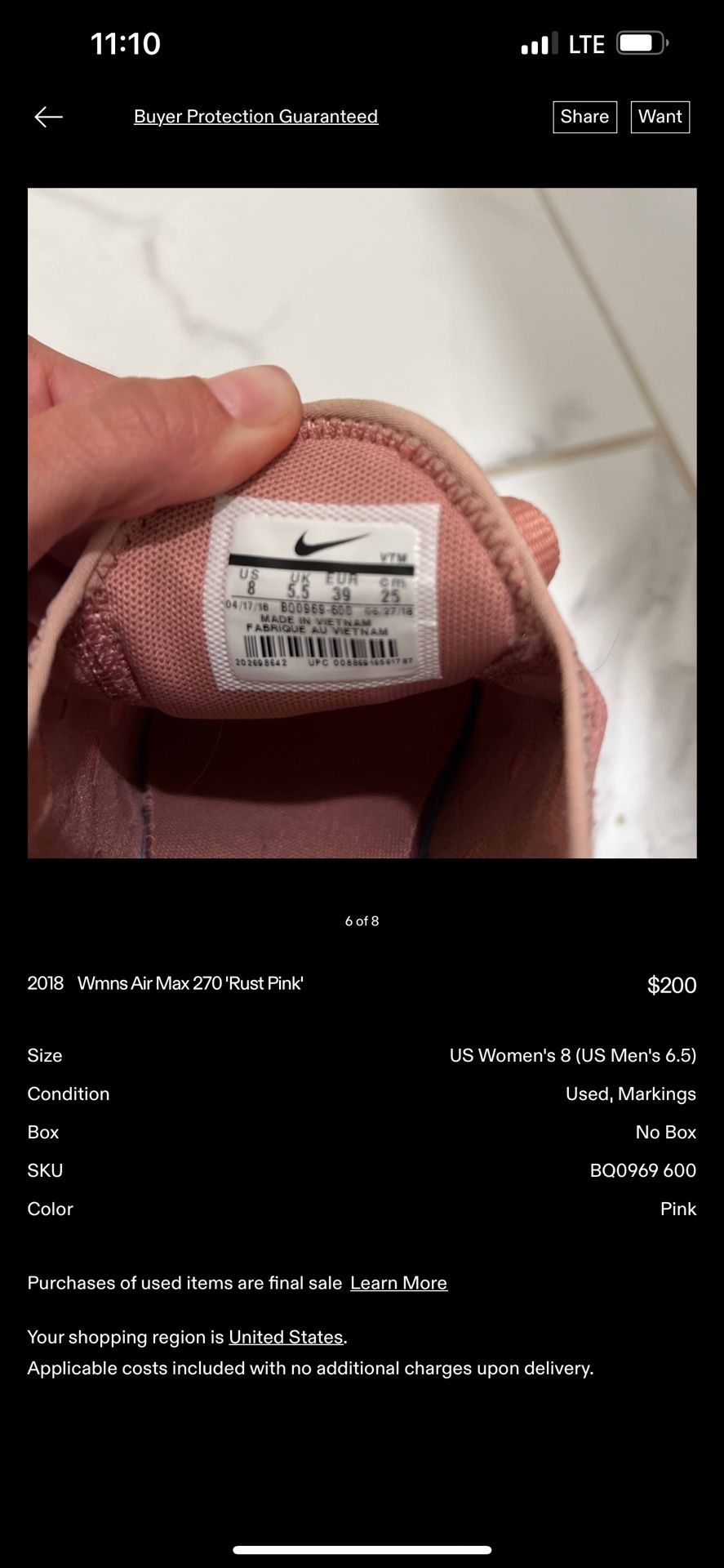 Women's Air Max 270 Rust Pink Size - Main Image