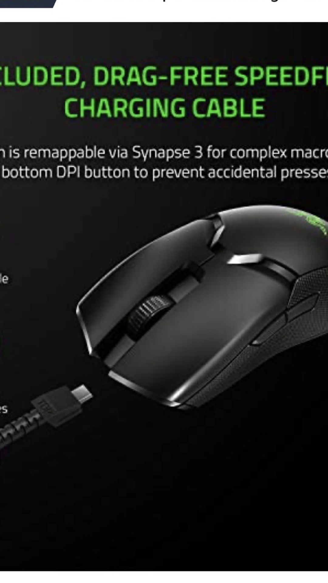 Razer Viper Ultimate Lightest Wireless Gaming Mouse: Fastest Gaming Switches - 20K DPI Optical Sensor - Chroma Lighting - 8 Programmable Buttons - 70