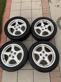 ► (4) Mazda Miata 15" OEM Light Weight Alloy Wheels NA NB w/ 1 good 195/50/15 Tire