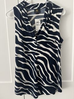 NWT JM Collection Sleeveless V-Neck Zebra Print Top in Navy & White, Size Small