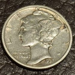 10 cents , one dime 1937 S. Coin USA. 