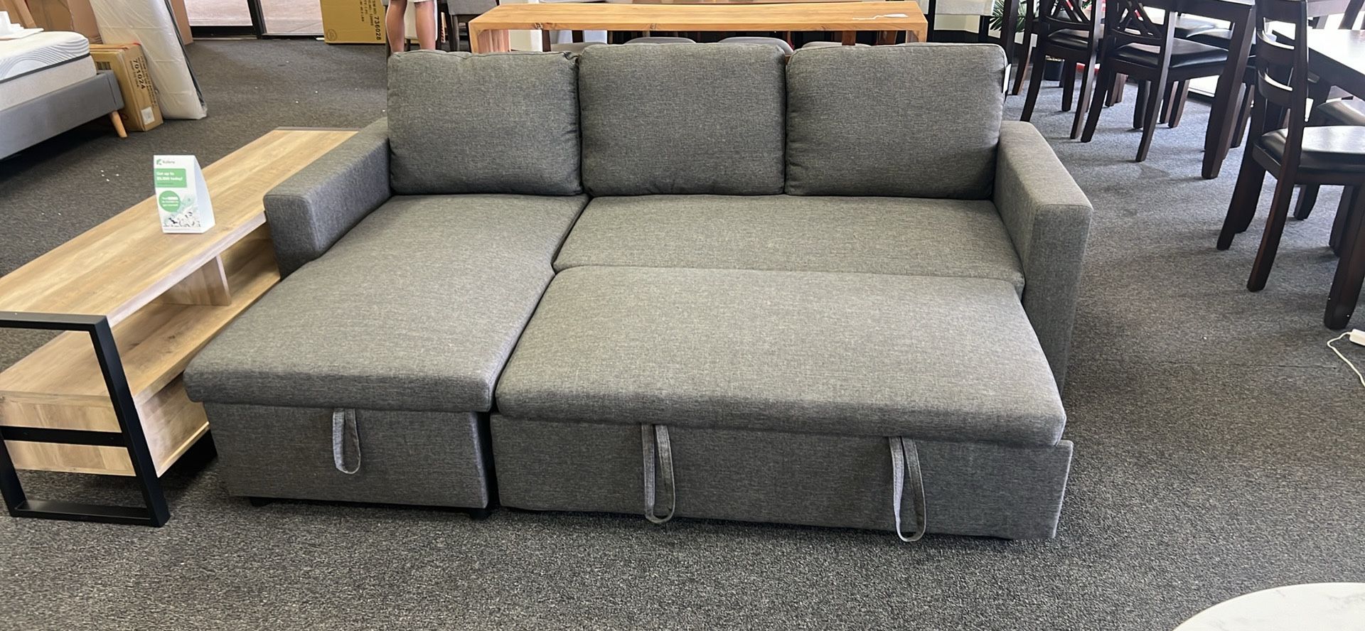 Grey Linen Sleeper Sofa With Reversible Storage Chaise 