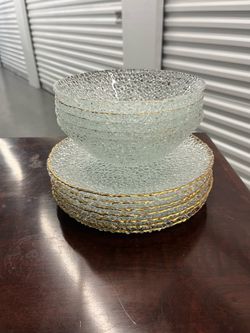 Artistic Accents Gold Rim Pebble Glass Set - 7 Plates, 5 Bowls (Turkey)
