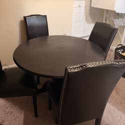 Black Round Dining Table with 4 Chairs – Sturdy, Modern Set