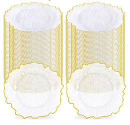 Clear Charger Plates Ruffled Gold Rim 100Pcs