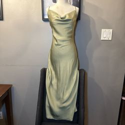 Sage Green Satin Cowl Neck Maxi Dress - 90s Slip Style