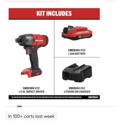 Craftsman V20 20 Volt Max 1/4 In Cordless Impact Driver 