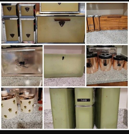 Vintage Kitchen Canisters Bread Box Set