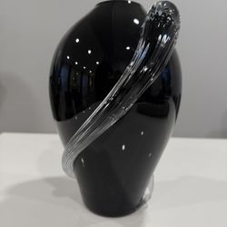 Murano Style Black Art Glass Vase
