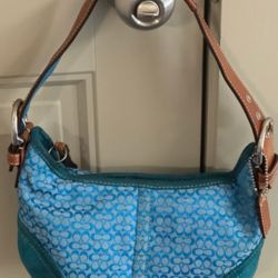 Vintage Coach Blue Monogram Hobo Bag