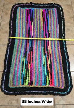 Handmade Crochet Blanket Multicolor Striped 38" Wide