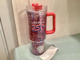 NEW Spoontiques America 250 Travel Mug Acrylic Double Insulated 40 oz. 11” Tall