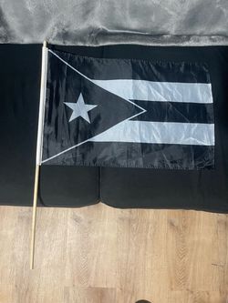 Black and White Puerto Rico Flag with Stick