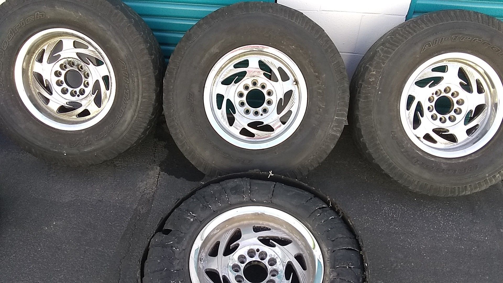 Set of 4 universal 16 inch rims with bald tires attached for Sale in Colton, CA OfferUp