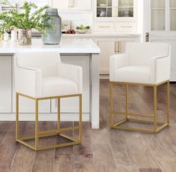 2X Beige color 26” fabric barstools
