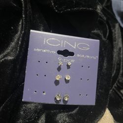 3 Pair Faux Diamond Studs