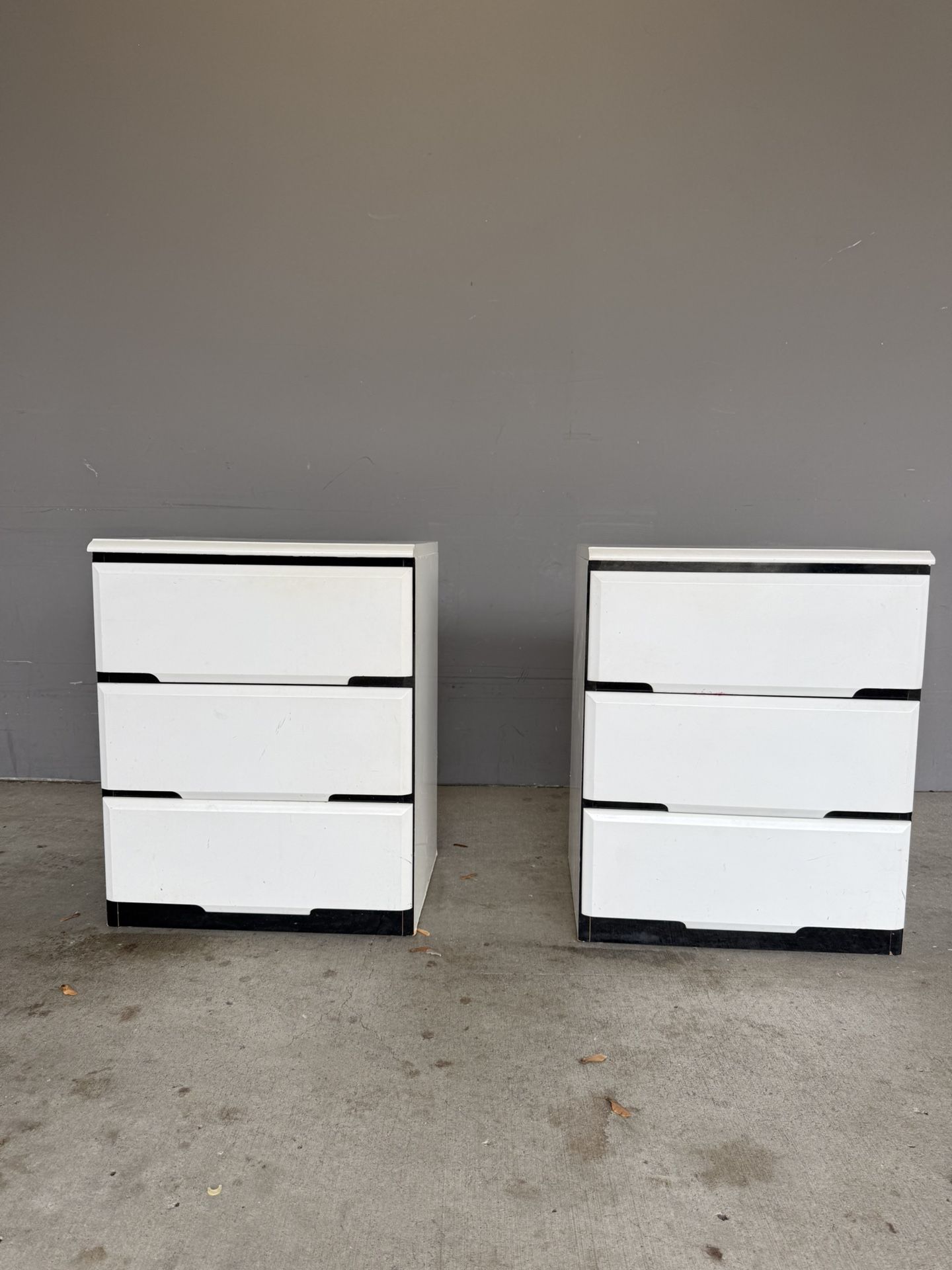 White bedside tables. White Chest of drawers