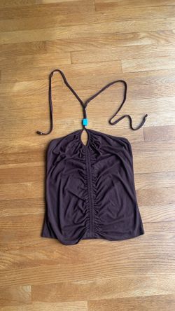 Brown Halter Top with Turquoise Bead Detail