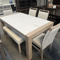Genuine Marble Dining Set 6-pieces 