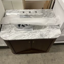 30 inch brown marble floating vanity