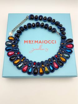 Maiocci Blue Handmade Knitted Multicolor Stone Bead Ladies Necklace Chain