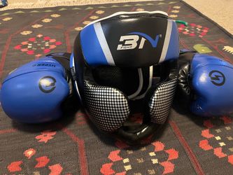 Boxing gloves and headgear