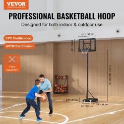 Basketball Hoop, 4-10 ft Adjustable Height Portable Backboard System, 44 inch Basketball Hoop & Goal, Kids & Adults Basketball Set with Wheels, Stand,