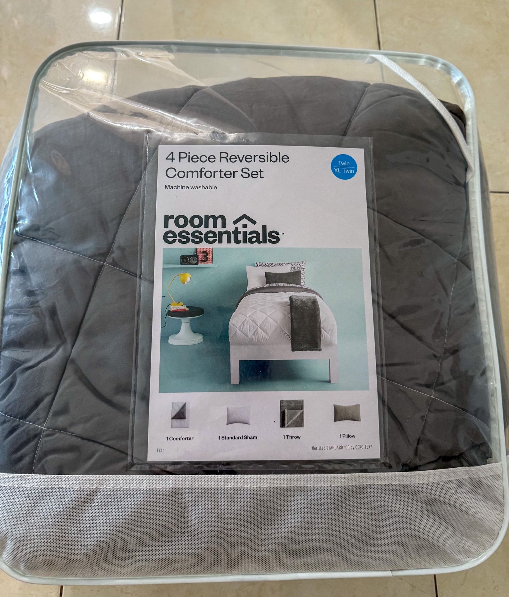 4-piece Reversible Comforter Twin Set 