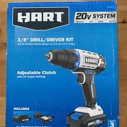 Hart 20V 3/8” Drill Driver Kit ,Battery and  Charger Includes New& Sealed