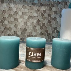 Teal Set Of 3 Pillar Candles 