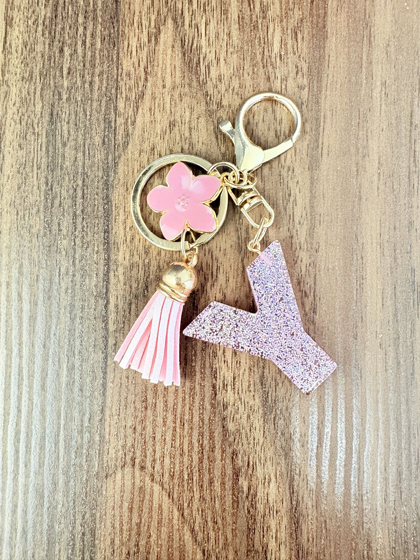 Pink Glitter Keychain Letter Y