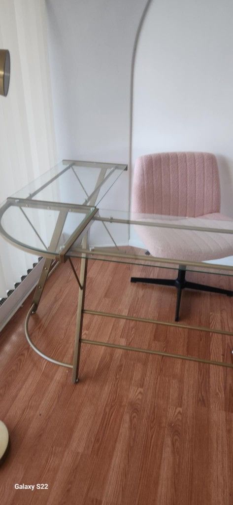 Gold And Glass L-Shaped Desk