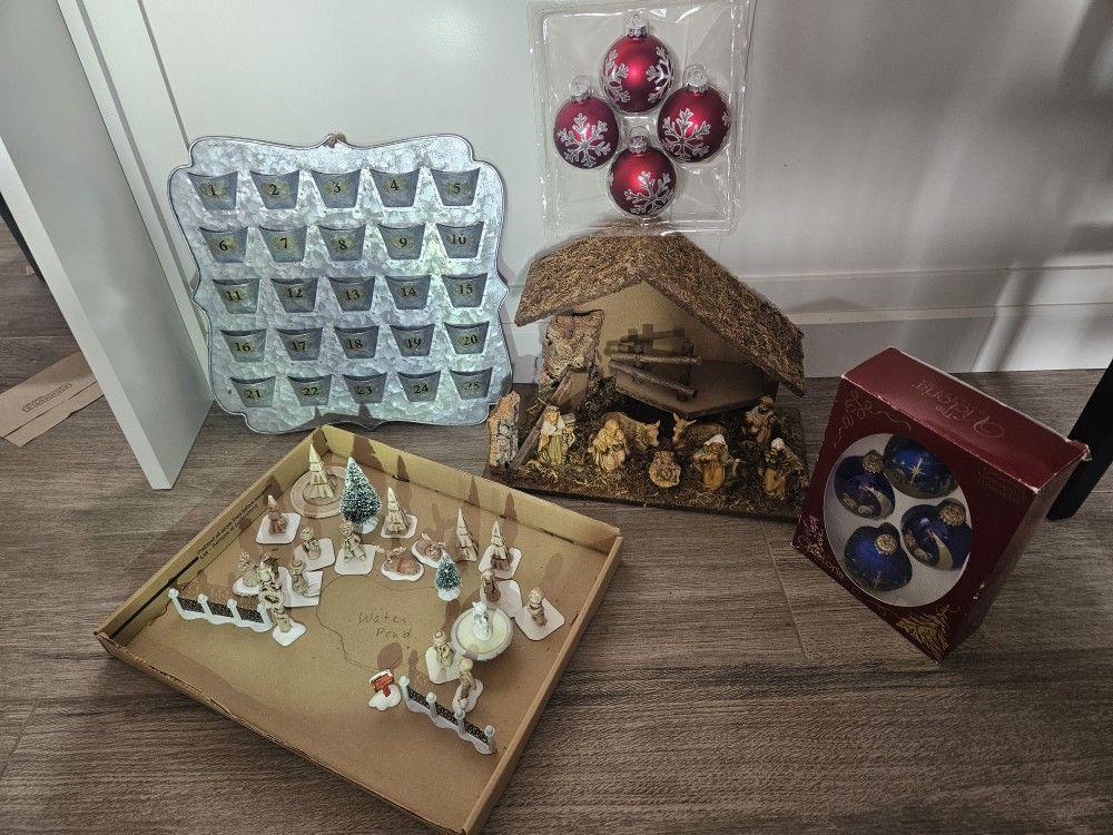 Vintage Old Christmas Decorations Glass Ornaments Nativity Set Advent Calendar