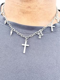1pc Gothic Silver Rivet Spike and cross Necklace,  “THE CROSS AND SPIKE CHAIN NECKLACE” Y2K Punk silver Boho Grunge Clavicle Chain Unisex Chain