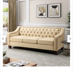 Mateo 82.28" Wide Genuine Leather Sofa with Nailhead Trim - Beige