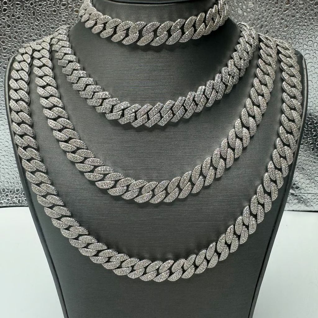 925 Silver Solid Cuban Chain with Moissanite Chain
