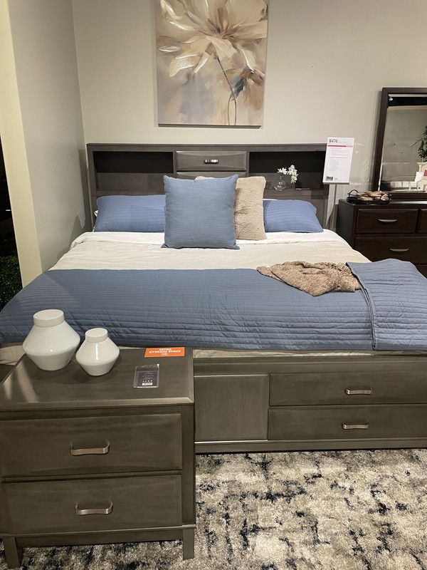 Gray Queen Storage Bed w/ 8 Drawers *Small Space Solution