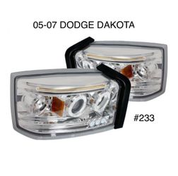 2005 To 2007 Dodge Dakota Chrome Dual Halo Projector Headlights with Parking LEDs