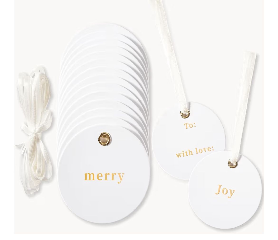 Brand: Lortarl Lortarl Christmas Gift Tags - Premium Round Gift Tags with Gold Foil, “Merry”, “Joy”, “to” and “with Love”, Set of 30 with Satin Ribbo