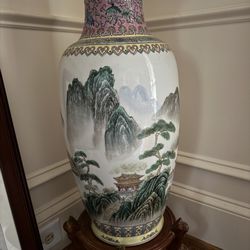 Large Chinese Ceramic Vase With Pedestal Stand