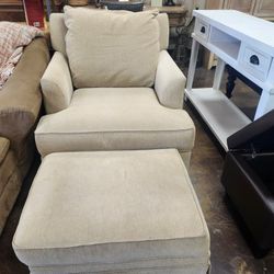 LIGHT BROWN ARM CHAIR AND OTTOMAN
