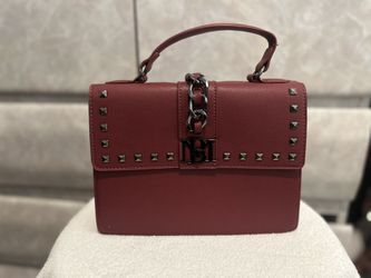 Badgley Mischka Wine Top Handle Studs Wine Purse Bag Crossbody Red Burgundy