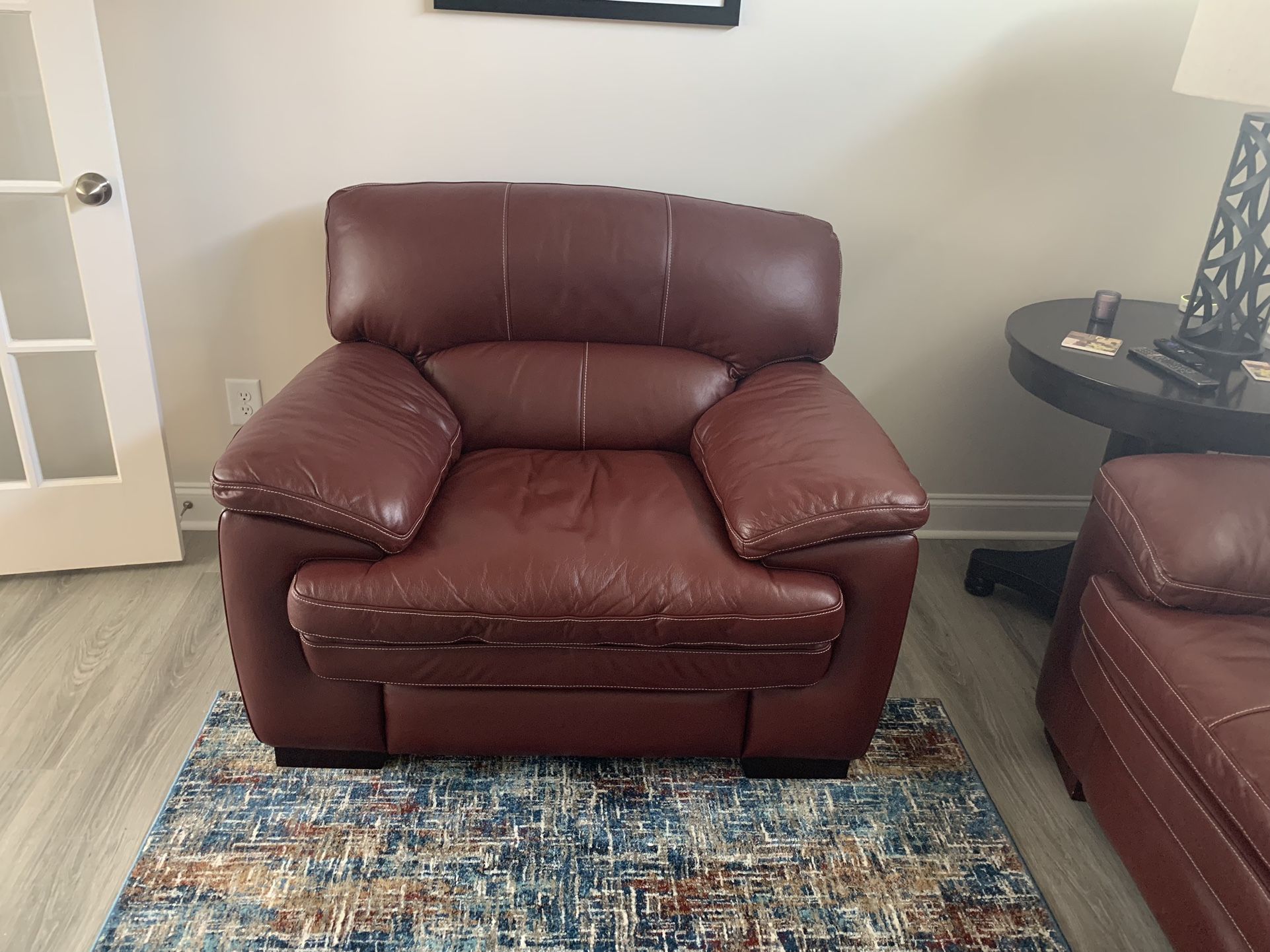 Lazy Boy  Burgundy Leather Sofa and Oversized Chair